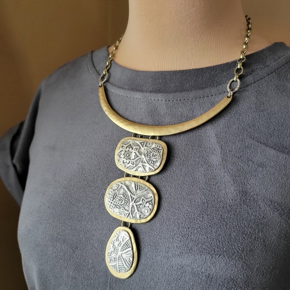 Chico's Jewelry - Chico's Gold & Silver Toned Statement Pendant Necklace - Artisan Style